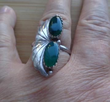 zilveren Navajo ring met groene stenen [039] beschikbaar voor biedingen