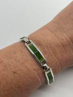 Z975 Prachtige zilveren Jade armband, Sieraden, Tassen en Uiterlijk, Antieke sieraden, Ophalen of Verzenden, Zilver, Armband, Met edelsteen