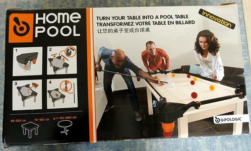 Pooltafel in doos: verander je tafel in een pooltafel., Sport en Fitness, Biljarten en Poolen, Zo goed als nieuw, Pooltafel, Ophalen