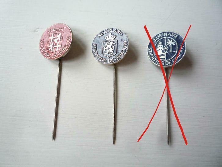 4x Stichting de Opbouw Speldjes Utrecht Nederland, Verzamelen, Speldjes, Pins en Buttons, Zo goed als nieuw, Speldje of Pin, Overige onderwerpen