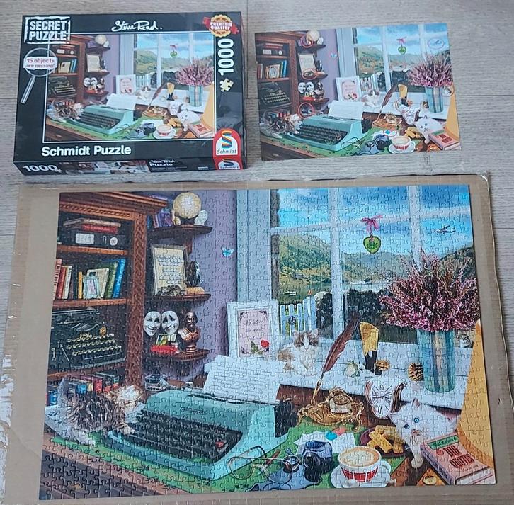 LEGPUZZEL/15 VERBORGEN ST."DE SCHRIJFTAFEL"1000 SCHMIDT ZGAN, Hobby en Vrije tijd, Denksport en Puzzels, Zo goed als nieuw, Legpuzzel