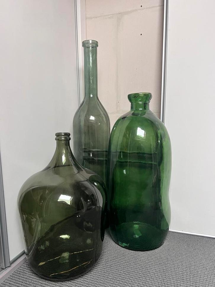 Groene glazen vazen - set van 3, Huis en Inrichting, Woonaccessoires | Vazen, Gebruikt, Groen, 75 cm of meer, Glas, Ophalen