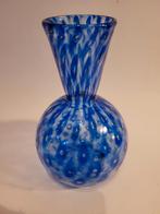 blauwe Murano vaas gesigneerd kunst blauw mondgeblazen glas, Ophalen of Verzenden