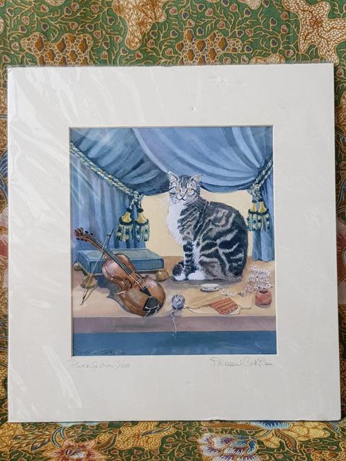 Mooie originele litho uit Engeland van poes of kat 27-28 cm., Antiek en Kunst, Kunst | Litho's en Zeefdrukken, Ophalen of Verzenden