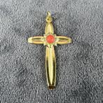 Gouden hanger |  14K | 4,13gr | kruis bloedkoraal | 401114, Sieraden, Tassen en Uiterlijk, Kettinghangers, Ophalen of Verzenden