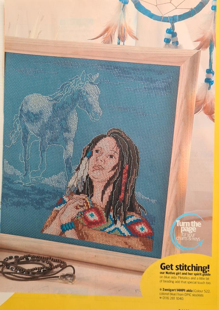 Indiaanse vrouw met paard en wolf 3 borduurpatronen, Hobby en Vrije tijd, Borduren en Borduurmachines, Nieuw, Patroon, Handborduren