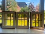 3 mooie glas in lood ramen in origineel kozijn, Antiek en Kunst, Ophalen of Verzenden