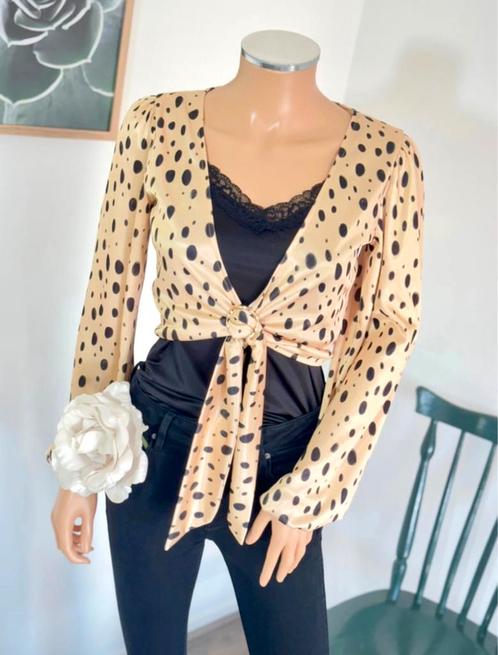 ASOS knooptop maat 36 - goud met zwarte polkadots, Kleding | Dames, Tops, Zo goed als nieuw, Maat 36 (S), Zwart, Lange mouw, Ophalen of Verzenden