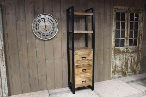 Boekenkast 3 lades mangohout - direct leverbaar - wandkast, Huis en Inrichting, Kasten | Boekenkasten, Nieuw, 200 cm of meer, 25 tot 50 cm
