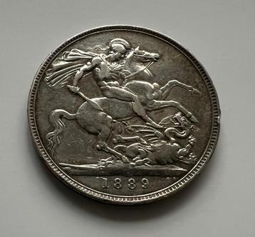 Zilveren crown Engeland Victoria 1889 
