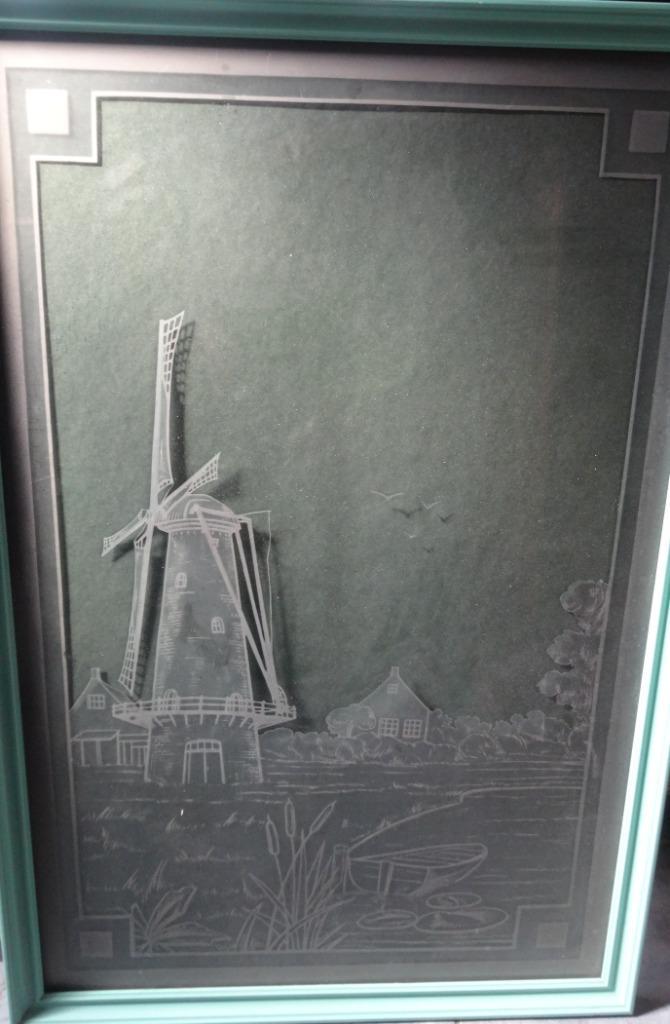 GEETST GLASPLAAT MOLEN * Mooi in een Deur ! *, Antiek en Kunst, Antiek | Woonaccessoires, Ophalen of Verzenden