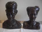 2 balinese houten bustes man vrouw, Ophalen of Verzenden