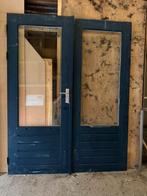Hardhouten Dubbele Deuren met Isolatieglas, Doe-het-zelf en Verbouw, Deuren en Horren, Ophalen, Gebruikt, 120 cm of meer, 200 tot 215 cm