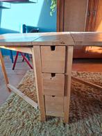 Stevige houten uitklaptafel met laatjes, Ophalen, Gebruikt, 100 tot 150 cm, Lichte kleur hout