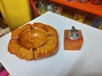 oranje alabaster asbak tafelaansteker jaren 70 design retro, Gebruikt, ?, Asbak, ?