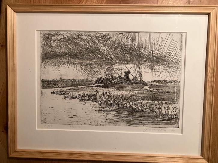 Ets Jan van Loon - De Hunze (2000), Antiek en Kunst, Kunst | Etsen en Gravures, Ophalen of Verzenden