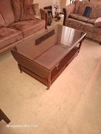 Klassieke kersenhouten salontafel met glas, Ophalen, 100 tot 150 cm, 50 tot 75 cm, Klassiek