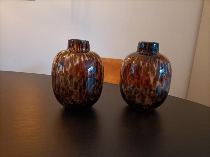 2 leuke, puntgave vaasjes, Huis en Inrichting, Woonaccessoires | Vazen, Zo goed als nieuw, Overige kleuren, Minder dan 50 cm, Glas