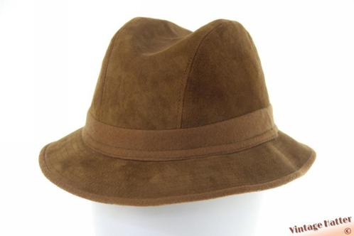 Vintage Trilby vissershoed Polp lichtbruin leer 56,5, Kleding | Heren, Hoeden en Petten, Zo goed als nieuw, Hoed, 57 cm (M, 7⅛ inch) of minder