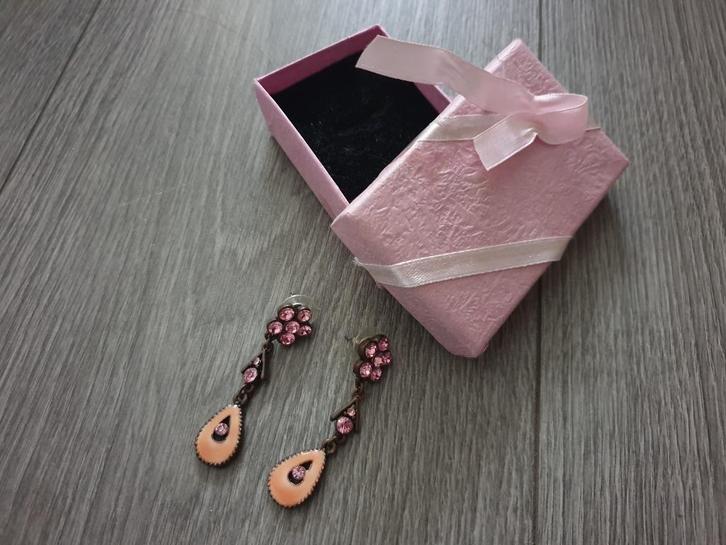 Bronskleurige oorbellen met kristal ~ NH0611, Sieraden, Tassen en Uiterlijk, Oorbellen, Zo goed als nieuw, Hangers, Overige materialen