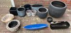 Bloempot pot bak bloembak zwart grijs blauw wit mand, Rond, Ophalen of Verzenden, Zo goed als nieuw, Aardewerk