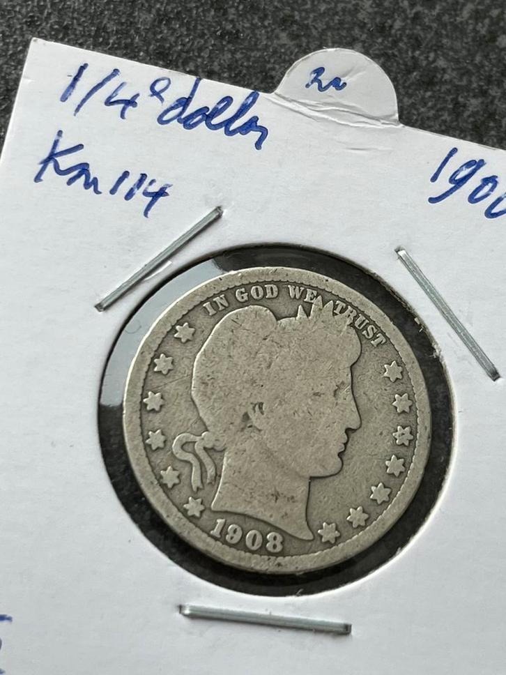 Verenigde Staten zilveren 1/4e dollar 1908O, Postzegels en Munten, Munten | Amerika, Losse munt, Noord-Amerika, Zilver, Ophalen of Verzenden