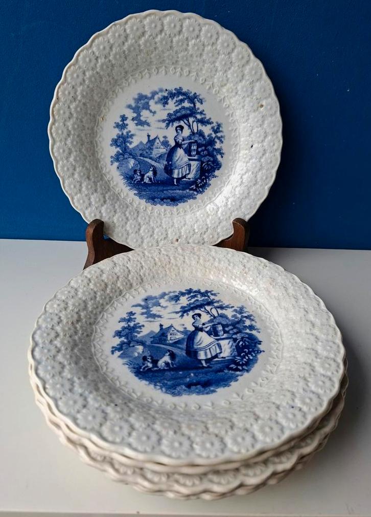 19e eeuwse blauwwitte ontbijtborden/Dixon Philips porselein, Antiek en Kunst, Antiek | Servies los, Ophalen of Verzenden