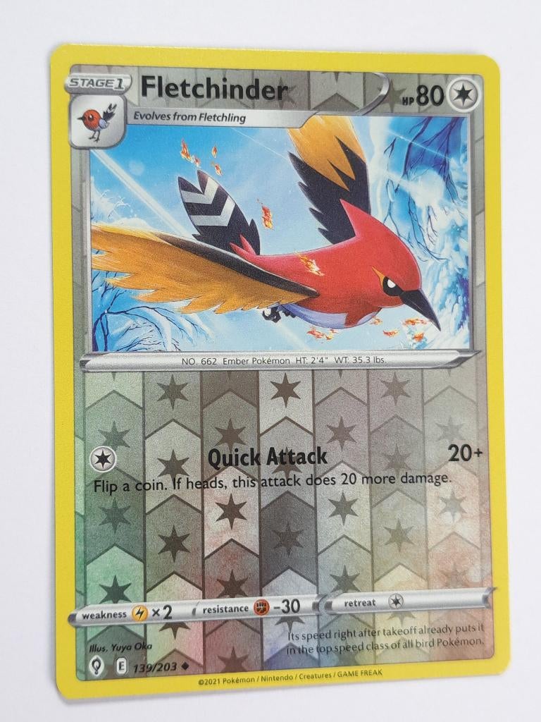 Pokémon - Evolving Skies - Fletchinder - 139/203 - Reverse, Verzenden, Zo goed als nieuw, Losse kaart, Foil