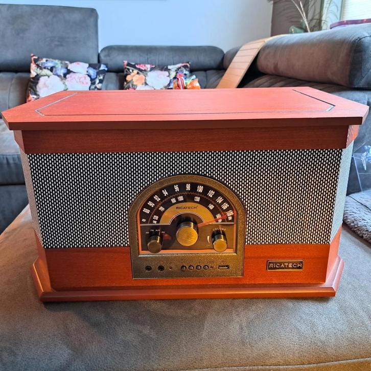 Ricatech Platenspeler Vintage Stijl met Radio & USB, Audio, Tv en Foto, Platenspelers, Ophalen of Verzenden