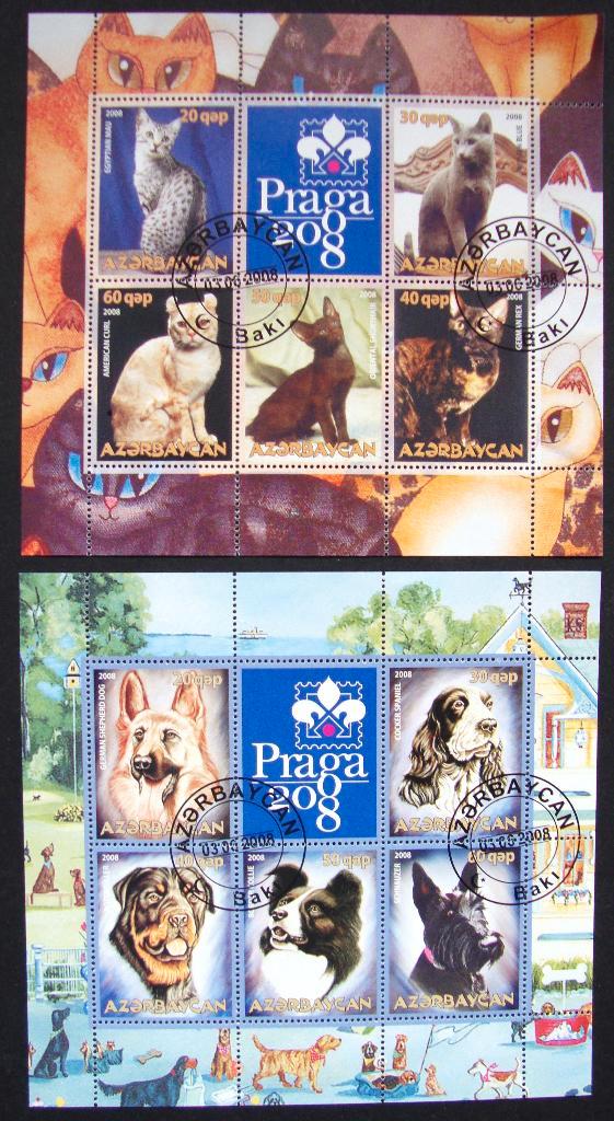 - 646 - 2 Blokken met diverse Katten & Honden., Postzegels en Munten, Postzegels | Thematische zegels, Gestempeld, Dier of Natuur