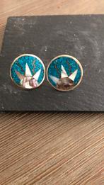 Oorbellen abalone, Gebruikt, Blauw, Ophalen of Verzenden, Knopjes of Stekers