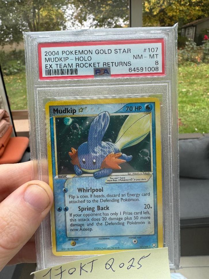 Mudkip gold star psa 8, Hobby en Vrije tijd, Verzamelkaartspellen | Pokémon, Nieuw, Losse kaart, Foil, Ophalen of Verzenden