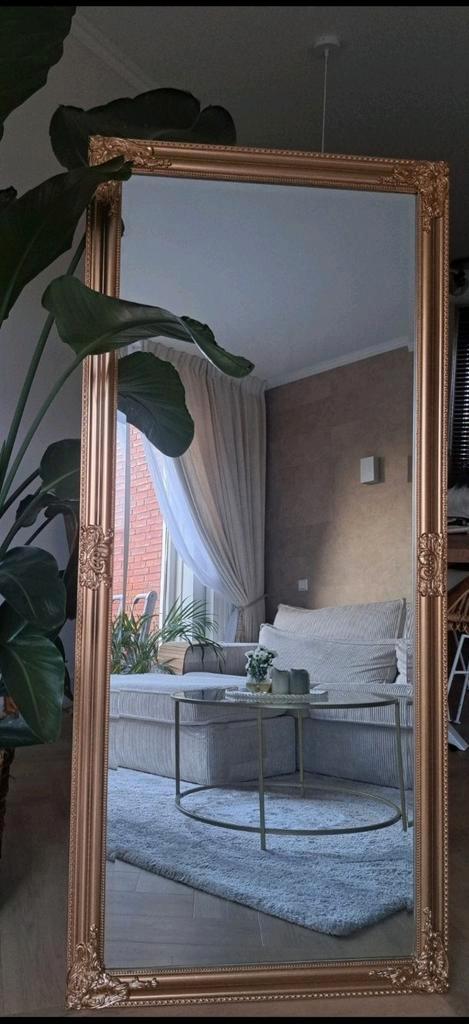Unieke Grote goudbronze spiegel passpiegel antieklook, Huis en Inrichting, Woonaccessoires | Spiegels, Zo goed als nieuw, Minder dan 50 cm