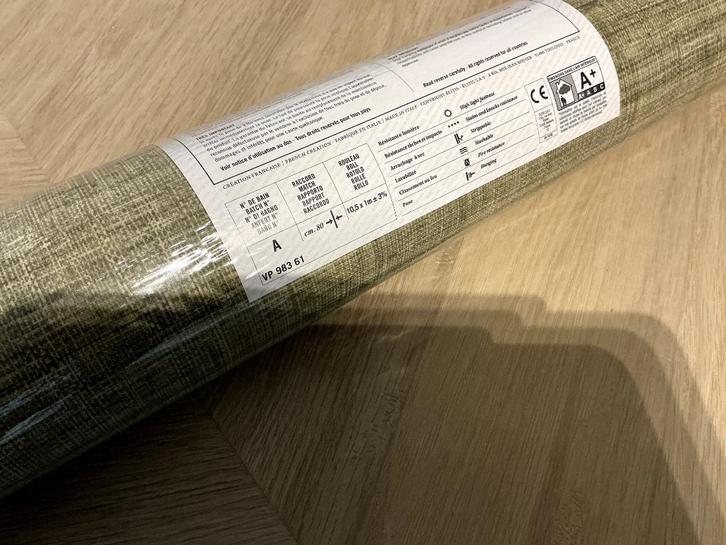 1 rol groene Elitis Abaca behang VP 983 61 arte, Huis en Inrichting, Stoffering | Behang, Groen, minder dan 10 m², Ophalen