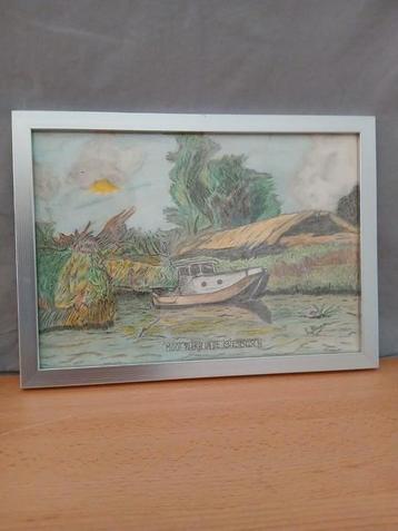 Biesbosch tekeningen van bootje gemaakt met Aquarel podlood⁰ beschikbaar voor biedingen