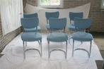 6 Vintage Jaren '50 De Wit 2011 Chroom Stoelen Hemelblauw, Ophalen, Blauw, Zo goed als nieuw, Stof