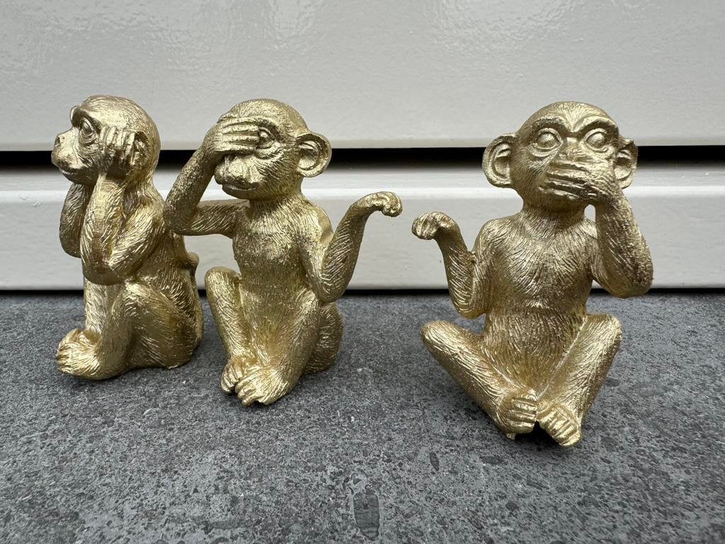 Horen zien en zwijgen goudkleurige beeldjes Nieuw, Ophalen of Verzenden, Zo goed als nieuw, Dier