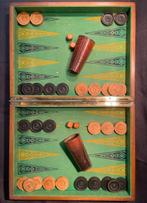 Antieke Franse backgammon dambordset omkeerbare doos, Ophalen of Verzenden
