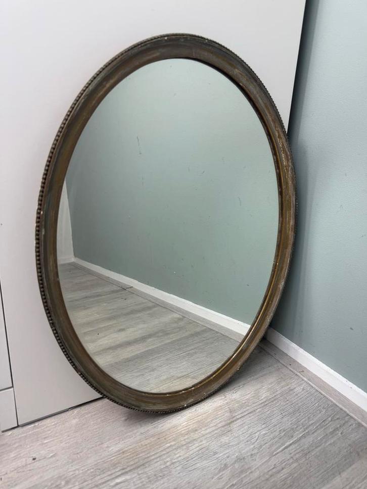Vintage Gouden Ovale Spiegel, Huis en Inrichting, Woonaccessoires | Spiegels, Gebruikt, Minder dan 50 cm, Minder dan 100 cm, Ovaal