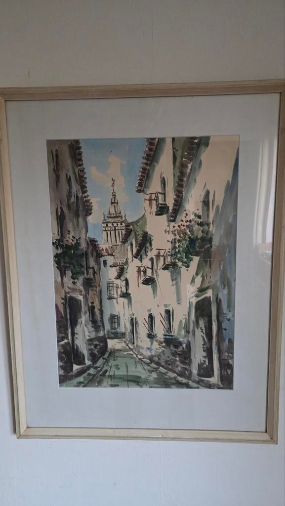 Schilderij van een pittoresk straatje, Antiek en Kunst, Kunst | Schilderijen | Klassiek, Ophalen
