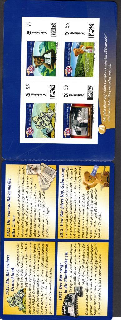Duitsland carnet met  4 QR code Berenzegels jaar 2012, Postzegels en Munten, Postzegels | Europa | Duitsland, Postfris, 1990 tot heden
