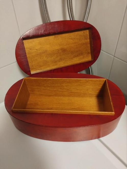 Oude houten leer bekleedde grote trinket juwelendoos, Antiek en Kunst, Curiosa en Brocante, Ophalen of Verzenden