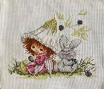 Borduurwerk, zijde, klokje, meisje, konijn, vintage, Ophalen, Gebruikt, Overige typen