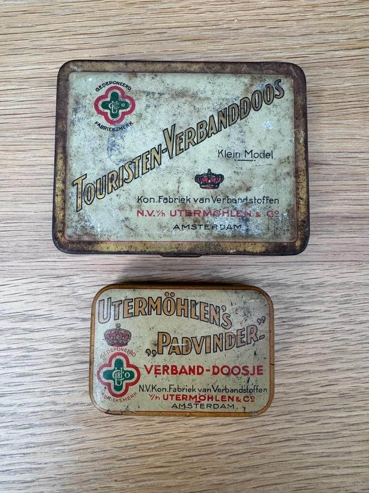 Antieke Utermöhlen verbanddoosjes – 1930-1950 compleet, Verzamelen, Blikken, Zo goed als nieuw, Overige, Overige merken, Ophalen of Verzenden