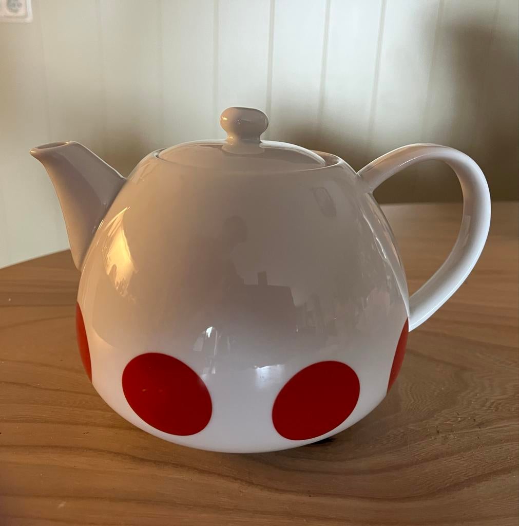 Hema Theepot met Rode Stippen - Wit Keramiek, Ophalen