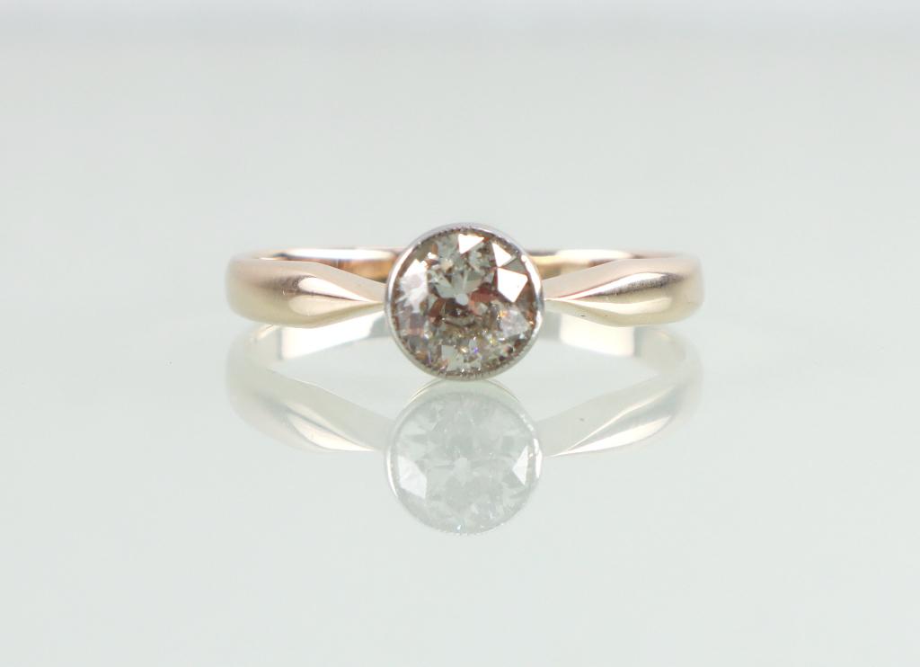 Antieke gouden ring oud slijpsel diamant 0,8 ct, Ophalen of Verzenden, Goud, Ring, Met edelsteen