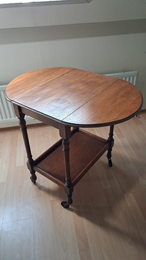 Antiek theetafeltje, verrijdbaar en inklapbaar, 55 tot 75 cm, Zo goed als nieuw, Hout, Antiek