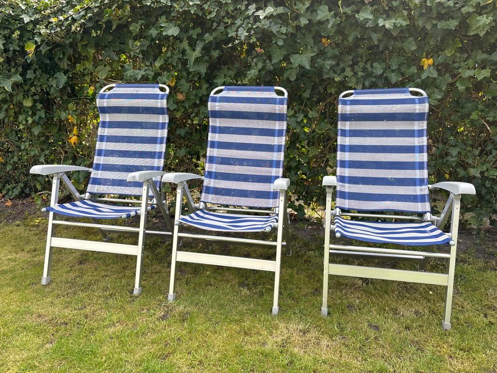 3 Lichtgewicht Tuinstoelen / Campingstoelen, Ophalen, Gebruikt, Metaal, Inklapbaar