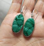 925 zilveren oorbellen met natuurlijke Malachiet steen, O.T., Hangers, Nieuw, Ophalen of Verzenden