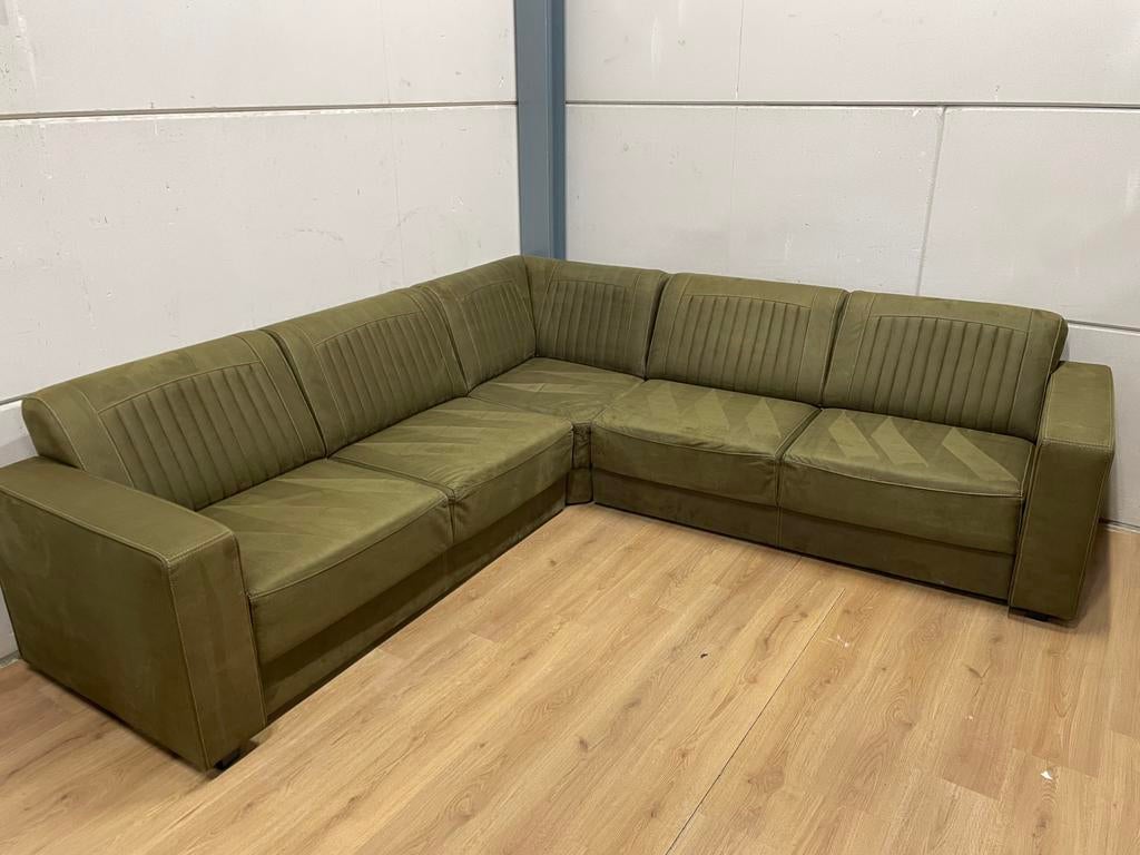 Mooie luxe suede groene modulaire hoekbank - GEREINIGD!!!, Huis en Inrichting, Banken | Bankstellen, Ophalen, 250 tot 300 cm, Luxe